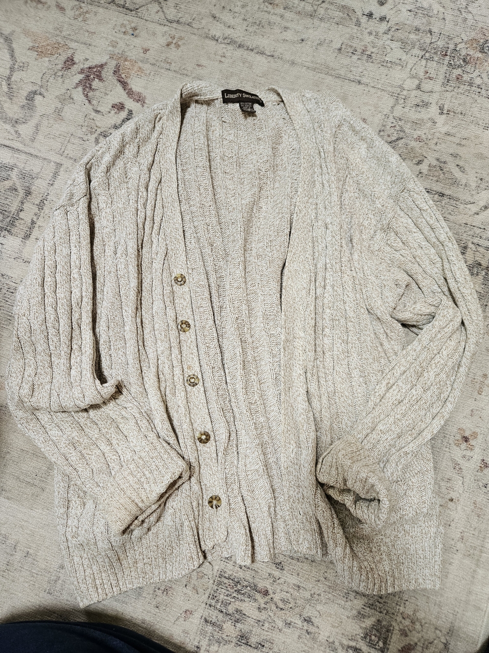Libertt Sweaters  Oatmeal Cable-Knit Button Cardigan